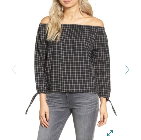 Madewell Tops - Madewell Black Ivory Plaid Off The Shoulder Top